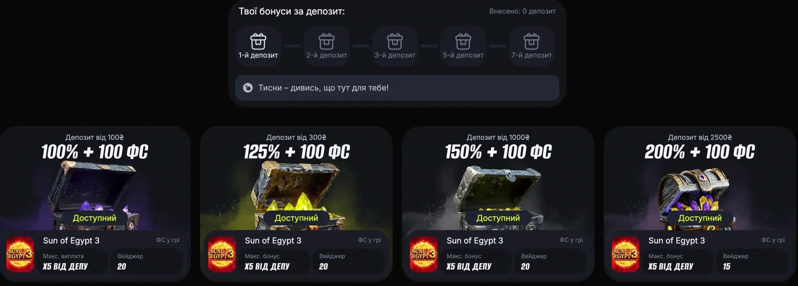 +100 фріспінів за перший депозит в БЕТОН