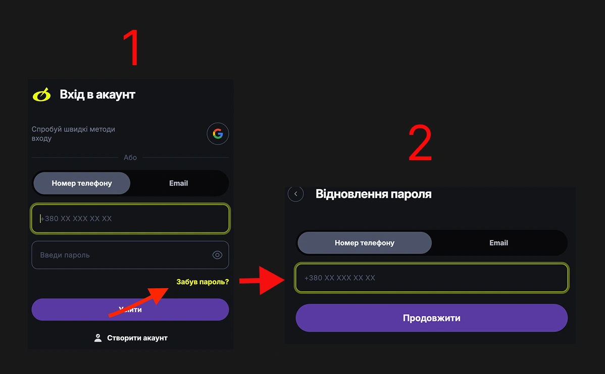 Кроки для відновлення паролю